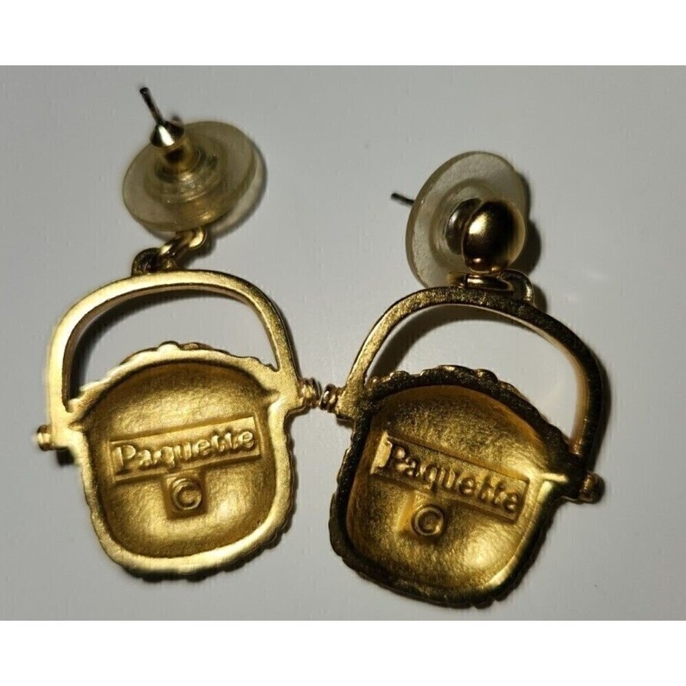 Vintage Paquette gold tone pierced Earrings Baskets Dangling - Picture 2 of 2